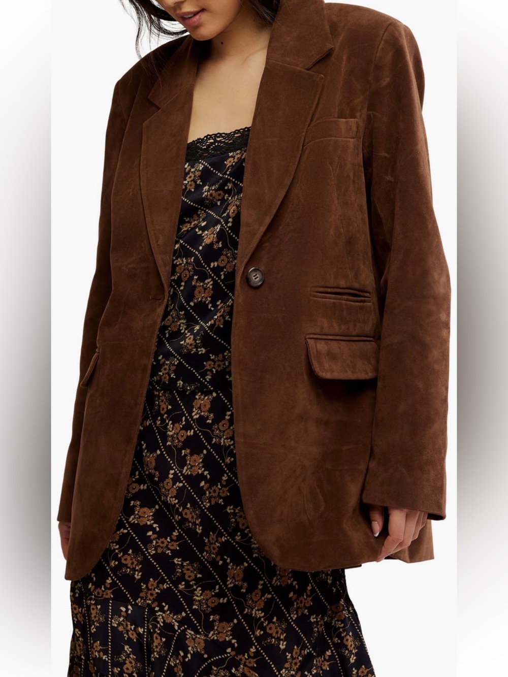 NWT Free People Paper Cut Faux Suede Blazer in BROWN BEAR Sz M